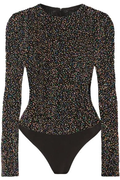 Cushnie Et Ochs Embellished Cotton-mesh Bodysuit In Black