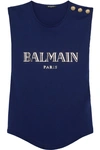 BALMAIN Button-embellished printed cotton-jersey top