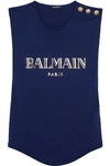 Balmain Button-embellished Printed Cotton-jersey Top