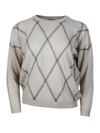 BRUNELLO CUCINELLI BRUNELLO CUCINELLI LONG-SLEEVED CREWNECK SWEATER IN FINE WOOL, CASHMERE AND SILK WITH DIAMOND PATTER