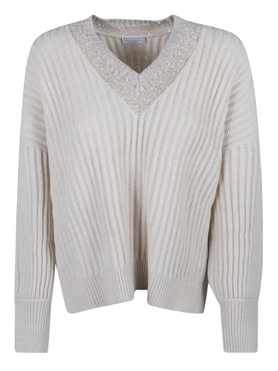 Brunello Cucinelli Ribbed V-neck Sweater In Default Title