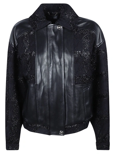 Versace Concealed Leather Jacket In Black