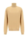 Saint Laurent Fine-knit Slouchy Rollneck Sweater In Beige