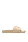 Palm Angels Logo Monogram Embossed Pool Slides In Beige