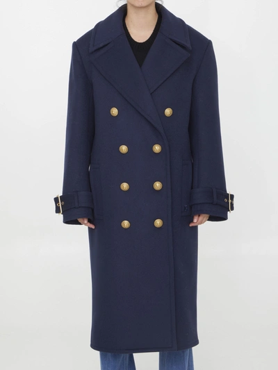 Balmain Womens Navy Double-breasted Regular-fit Wool Coat In Default Title