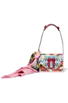DOLCE & GABBANA LUCIA PRINTED TEXTURED-LEATHER AND WATERSNAKE SHOULDER BAG AND SILK-TWILL SCARF SET