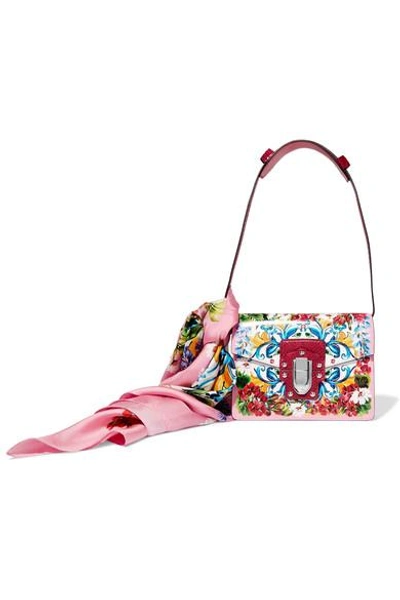 Dolce & Gabbana Lucia Printed Textured-leather And Watersnake Shoulder Bag And Silk-twill Scarf Set In Multicolour