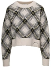 GANNI MULTICOLOR CROPPED SWEATER WITH CHECK PRINT IN WOOL WOMAN