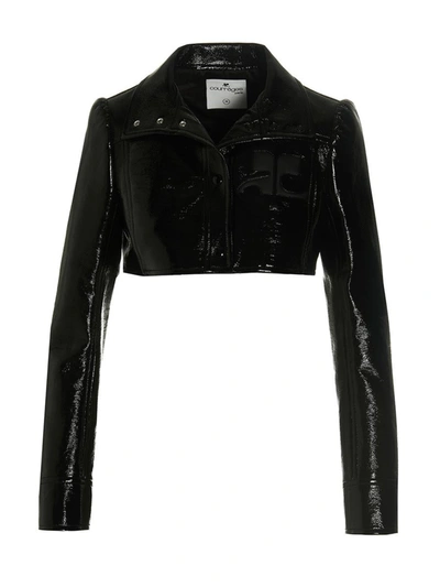 Courrèges Cropped Cotton Jacket In Black