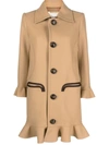 Dsquared2 Ruffle-trim Single-breasted Coat In Walnut