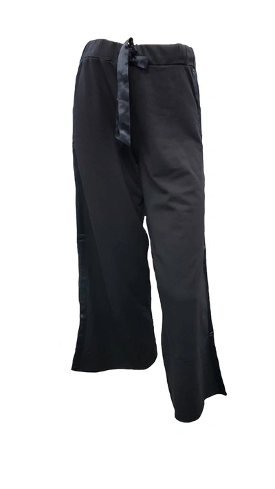 Pj Harlow Kimber Crop French Terry Wide Leg Crop Pant With Satin Stripes In Black