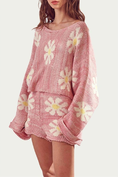 Storia Oversized Retro Cotton-blend Sweater In Pink