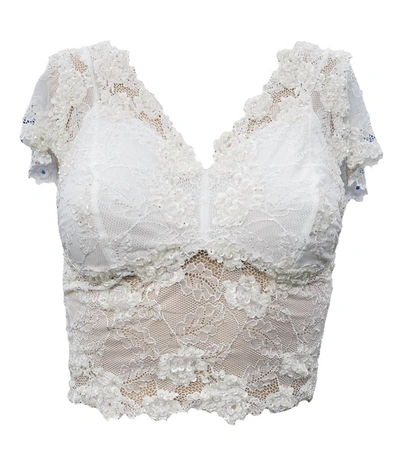 Pj Harlow Grace Lace Hand Beaded Cami With Sleeves In Pearl In Beige
