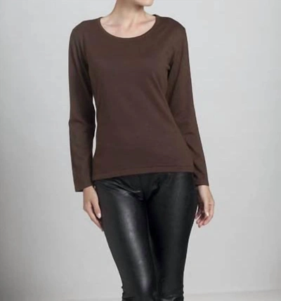 Angel Scoop Neck Long Sleeve Top In Brown