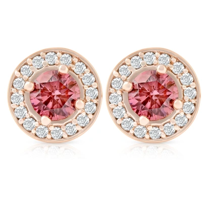 Pompeii3 1/2ct Lab Grown Pink Diamond Halo Screw Back Studs Rose Gold Earrings