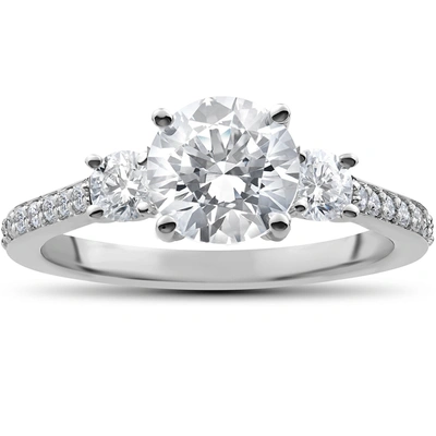 Pompeii3 2 Ct Round Diamond 3-stone Lab Created Eco Friendly Engagement Ring White Gold In Silver