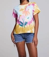 Chaser Heirloom Wovens Rolled S/s Drop Shoulder Tie Waist Button Do In Tie Dye In Multi