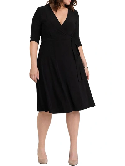Kiyonna Plus Womens Soft Casual Wrap Dress In Black