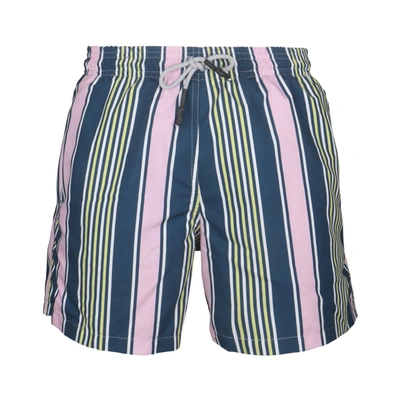 Steam Beachwear Mixed Swim Trunk In Blue/pink Stripes In Multi