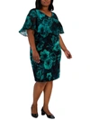 CONNECTED APPAREL PLUS WOMENS FLORAL BUTTERFLY SLEEVE SHEATH DRESS