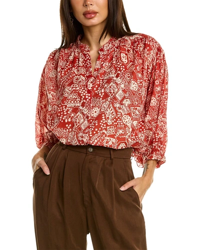 Rebecca Taylor Labyrinth Long Sleeve Button Down T In Red