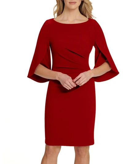 Dkny Womens Ruched Knee Wear To Work Dress In Red