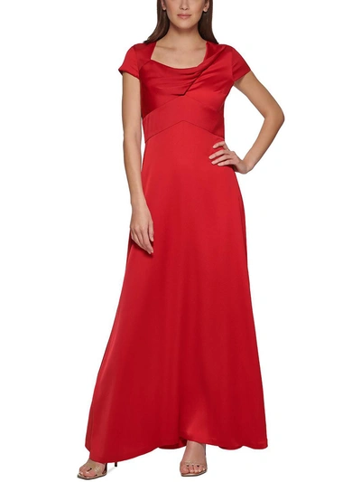 Dkny Womens Ruffled V-neck Evening Dress In Red
