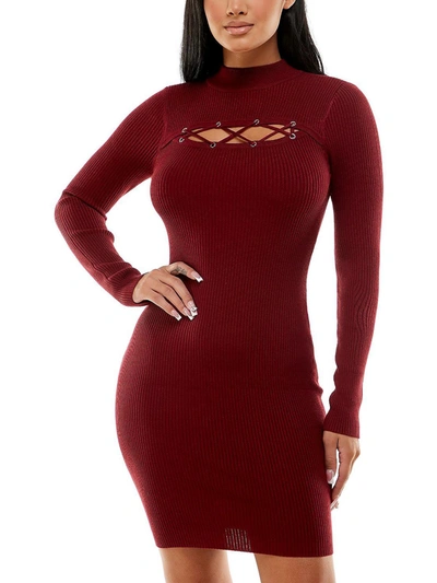 Planet Gold Womens Cut-out Knee Sweaterdress In Red
