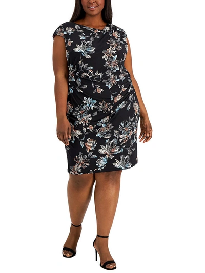 Connected Apparel Plus Womens Floral Knee Sheath Dress In Black