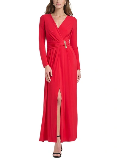 Dkny Womens V-neck Maxi Evening Dress In Red