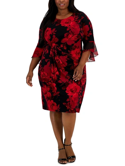 Connected Apparel Plus Womens Floral Print Midi Sheath Dress In Red
