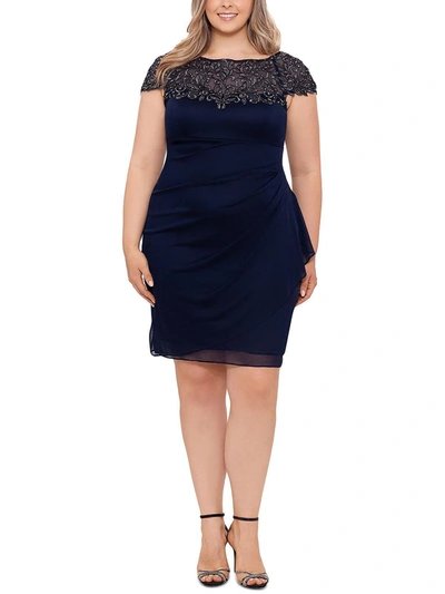 Xscape Plus Womens Beaded Knee Cocktail And Party Dress In Blue
