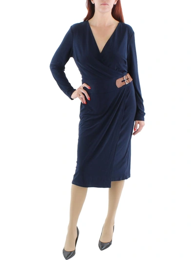 Lauren Ralph Lauren Womens Belted Jersey Wear To Work Dress In Blue