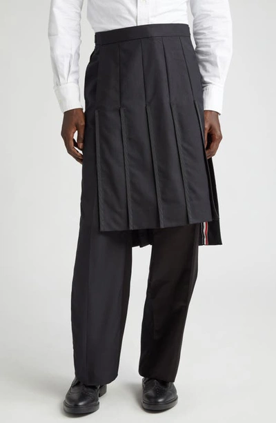 Thom Browne Super 120's Collage Pleated Trouser Skirt In Black