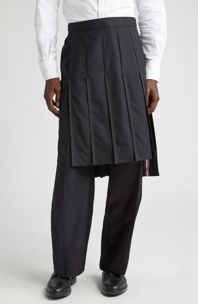 Thom Browne Super 120's Collage Pleated Trousers Skirt In Black