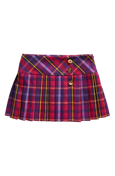 Versace Kids' Tartan-pattern Pleated Skirt In Red