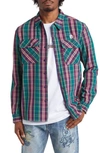 Billionaire Boys Club New World Plaid Graphic Button-up Shirt In Storm