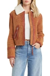 BLANKNYC SUEDE JACKET WITH FAUX SHEARLING COLLAR
