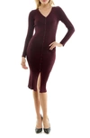 Taylor Dresses Long Sleeve Button Front Sweater Dress In Fig Black