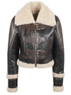 Blumarine Black Shearling Jacket With Decorative Straps In Nero/testa Di Moro