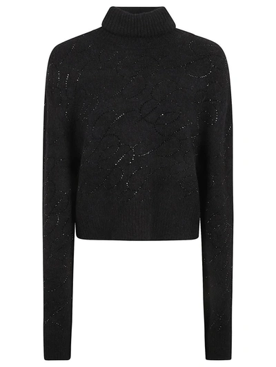 Blumarine Roll Neck Embellished Knit Jumper In Black