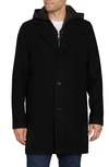 SAM EDELMAN SINGLE BREASTED WOOL BLEND HOODED COAT WITH BIB