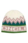 Moncler Logo Intarsia Knit Wool Beanie In White Print