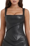 House Of Cb Leonie Whipstitch Faux Leather Corset Top In Black