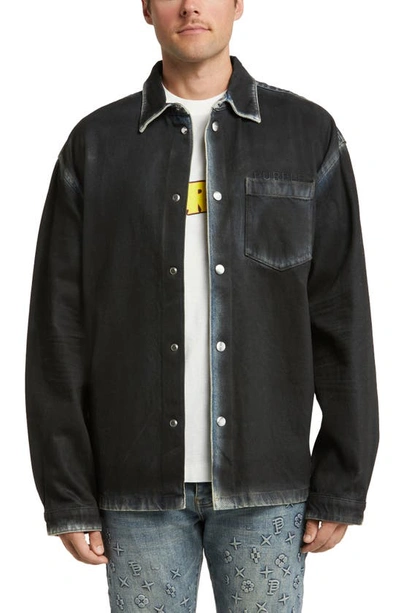 Purple Brand Coated Denim Shirt Jacket In Black