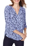 Nydj Three Quarter Sleeve Printed Pintucked Back Blouse In Ocean Dream