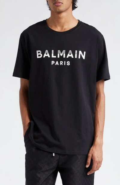 Balmain Foil Logo Cotton Graphic T-shirt In Ehz Black Multi
