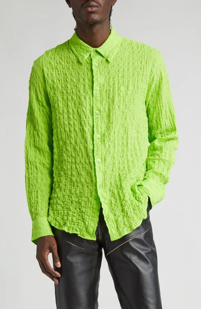 Martine Rose Crinkled-texture Cotton Shirt In Fluro Green