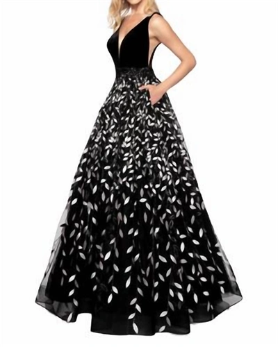 Abby Paris Velvet Floral Gown In Black