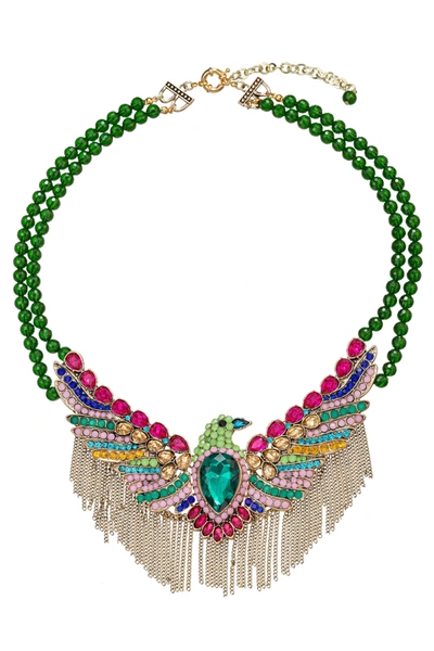 Eye Candy La The Luxe Collection Phoenix Brooch Statement Necklace In Green